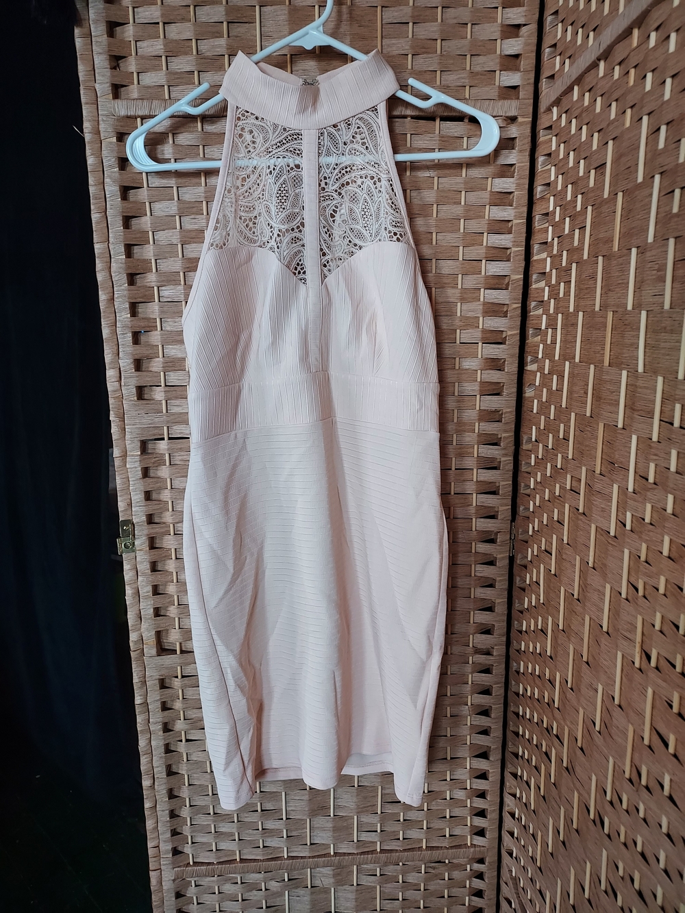 🌸NEW LOOK Blush Pink Lace Halter Bodycon Dress Size 12🌸